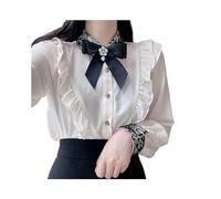 FRESQA Hauts à Volants pour Femmes, Joli nœud Papillon, Style Preppy, Vintage, Design Japonais coréen, Boutons élégants, Chemises Formelles Blanches et Roses, Chemisiers