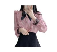 FRESQA Hauts à Volants pour Femmes, Joli nœud Papillon, Style Preppy, Vintage, Design Japonais coréen, Boutons élégants, Chemises Formelles Blanches et Roses, Chemisiers