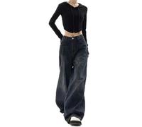 FRESQA Jean Vintage à Jambes Larges pour Femmes, Pantalon en Denim, Baggy Harajuku, surdimensionné, Streetwear Grunge Y2k, Pantalon d'automne, Mode coréenne Flare