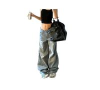 FRESQA Jean Vintage surdimensionné pour Femme, Pantalon en Denim, Taille Basse, Bleu, Baggy, Large, Mode coréenne, Streetwear, Automne Y2k