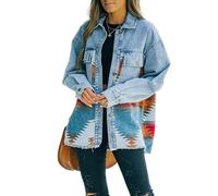 FRESQA Jeans vestes décontractées 2023 automne hiver nouveau aztèque revers poche Denim manteau Patchwork à manches longues laine femmes rétro veste