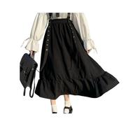 FRESQA Jupe Longue Gothique à Bretelles Lolita pour Femmes, Jupe Japonaise Kawaii à Volants, Taille Haute, Ligne a, Noire, Douce, Fille, Harajuku, Automne