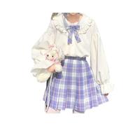 FRESQA Lolita - Chemises Blanches pour Femmes, Style Japonais, Douce Fille, à Volants, Solide, Joli col Peter Pan, décontracté, Printemps