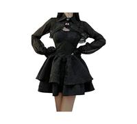 FRESQA Robe Lolita Noire Sexy pour Femmes, Mini Robe Gothique Vintage, Costumes de Cosplay d'halloween Harajuku, Robe de fée à Manches Longues