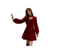 FRESQA Mini Robe en Velours Rouge et Or pour Femmes, fête de noël, Automne et Hiver, Nouveau Design en Velours, Sens du tempérament, Petite Robe Noire