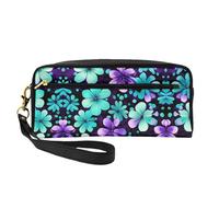 FRESQA Mini trousse de maquillage portable avec impression de paillettes or rose, polyvalente et compacte, parfaite pour vos essentiels, Fleurs violettes et bleu sarcelle, One Size