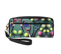 FRESQA Mini trousse de maquillage portable avec imprimé extraterrestre vert, polyvalente et compacte, parfaite pour vos essentiels, Raquettes et balles de tennis amusantes, One Size