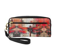 FRESQA Mini trousse de maquillage portable avec imprimé musique - Polyvalente et compacte - Parfaite pour vos essentiels, Libellule rouge abstraite, One Size