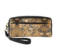 FRESQA Mini trousse de maquillage portable avec imprimé paysage d'hiver en forme d'aiguilles de pin, polyvalente et compacte, parfaite pour vos essentiels, Carte du monde ancienne tachée, One Size