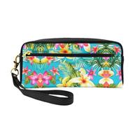 FRESQA Mini trousse de maquillage portable avec imprimé plage tropicale blanche, polyvalente et compacte, parfaite pour vos essentiels, Style hawaïen d'été, One Size