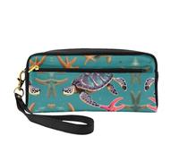 FRESQA Mini trousse de maquillage portable avec imprimé tortue de mer, étoile de mer, polyvalente et compacte, parfaite pour vos essentiels, Motif tortue de mer et étoile de mer, One Size