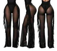 FRESQA Pantalon de plage en maille à volants pour femmes, pantalon large et transparent, couverture de bikini