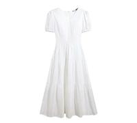 FRESQA Robe brodée Blanche en Dentelle, Vintage, col en v, Douce, Longue, Slim, Blanche