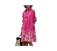 FRESQA Robe Chemise Unie pour Femmes, Mode d'été décontractée, col Rabattu, Poches, Manches Longues, Robes mi-Longues, Sexy, à Pois