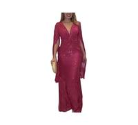 FRESQA Robe de soirée drapée à Paillettes, col en V, Sexy, Longue, Moulante, Mode Femme, Robe de soirée élégante