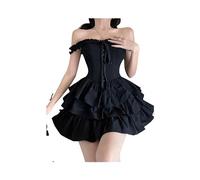 FRESQA Robe Gothique Lolita Kawaii pour Filles, Douce, Goth Harajuku, épaules dénudées, Dos Nu, Sexy, Noire, à Volants, Robes de soirée, Y2k
