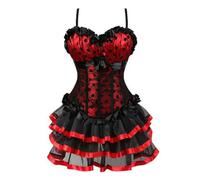 FRESQA Robes Corset Bustier jupe Tutu ensemble à lacets gothique victorien Corset avec bretelles Lolita Vintage Coaplay Costume rouge