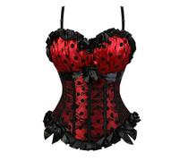 FRESQA Robes Corset Bustier jupe Tutu ensemble à lacets gothique victorien Corset avec bretelles Lolita Vintage Coaplay Costume rouge