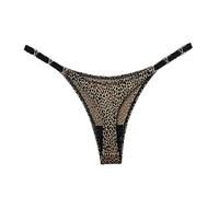 FRESQA String Sexy en Soie glacée et métal, Lingerie léopard pour Femmes, Culotte de Fitness, Exercice de Levage des Hanches, Taille Basse, t-Back, Tongs Sexy