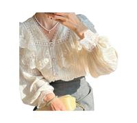 FRESQA Vintage français Femmes Chemises Dentelle Lolita élégant à Manches Longues Volant Blouse Bureau Dame Nouvelle Mode Chic Femme Hauts