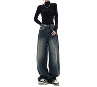 FRESQA Y2K - Jean Baggy Bleu Vintage pour Femmes, Streetwear coréen, Taille Haute, Jambes Droites et Larges, Pantalon en Denim, vêtements féeriques