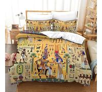 Fresque Égypte Parure De Lit King（220x240cm）, Fermeture Éclair Cachée Literie avec Taies d'oreiller Egyptian-God-List Housse De Couette, Finesse Linge De Lit Hygroscopique
