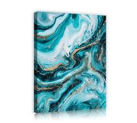 Fresque élégante et chic encadrée affiche turquoise océan toile bleu sarcelle profonde peintures en feuille d’or à texture imprimés en marbre liquide pour la décoration de salle de bain 30x40cm