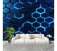 Fresque intissé 300x210cm Art GéOméTrique En Nid D'Abeille 3D Impression Haute Définition Papier Peint Décoration Murale Poster Bleu Foncé Murale Moderne Salon Chambre á Coucherr Bureau Salle
