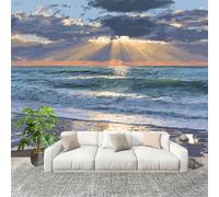 Fresque intissé 300x210cm Sunshine Beach Avec Vue Sur La Mer 3D Impression Haute Définition Papier Peint Décoration Murale Poster Multicolore Murale Moderne Salon Chambre á Coucherr Bureau Salle