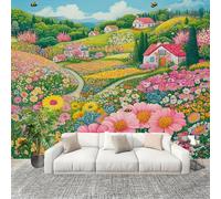 Fresque intissé 350x256cm Mer De Fleurs Pastorales De RêVe 3D Impression Haute Définition Papier Peint Décoration Murale Poster Coloré Anti-rides Murale Moderne Salon Chambre á Coucherr Bureau Salle