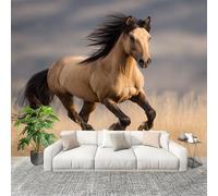 Fresque intissé 350x256cm Motif De Cheval Animal 3D Impression Haute Définition Papier Peint Décoration Murale Poster Marron Clair Anti-rides Murale Moderne Salon Chambre á Coucherr Bureau Salle