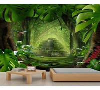 Fresque murale 3D autocollante « Pyramide de la jungle fantastique », idéale pour la chambre, la salle de bain et le salon. 200x140cm (Non autocollant)