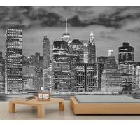 Fresque murale 3D monochrome représentant un paysage urbain de Manhattan, autocollante et décorative, idéale pour la chambre, la salle de bain et le salon. 280x200cm (Non autocollant)