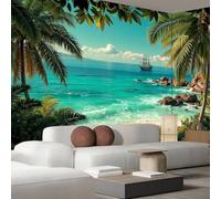 Fresque murale 3D représentant un bateau pirate sur la plage, un paysage réaliste, un sticker mural pour fond de télévision, une décoration murale pour salon, chambre, restaurant, 350 cm x 256 cm