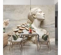 Fresque murale 3D représentant une sculpture de femme 159 x 280 cm Papier peint photo panoramique intissé, élégante statue de femme en pierre, décoration murale pour chambre ou salon, sculpture artis