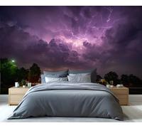 Fresque murale ciel d'orage avec éclairs - Nuages d'orage violets spectaculaires avec éclairs, idéale pour une décoration audacieuse dans la chambre et le salon 250x195cm (Non autocollant)