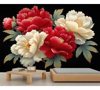 Fresque murale de pivoines rouges et blanches royales, œuvre d'art florale ornementale, décoration élégante pour l'entrée du salon 300x230cm (Non autocollant)