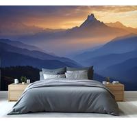 Fresque murale du coucher de soleil sur le mont Machhapuchhre - Un sommet himalayen à couper le souffle au crépuscule, idéal pour une chambre ou un salon sur le thème de l'aventure 280x200cm