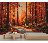 Fresque murale lumineuse représentant une forêt d'automne, œuvre d'art saisonnière, décoration élégante pour l'entrée du salon 250x175cm (Non autocollant)