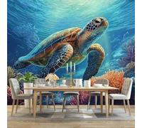 Fresque murale minimaliste 3D représentant des tortues marines, idéale pour la chambre ou le salon - Thème marin - Chambre d'enfant - Tissu intissé - 250 cm x 175 cm Affiche - Giclee - Tableau sans ca