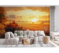 Fresque Murale Panoramique 3D Champ De Blé 250x175 cm Papier Peint Intissé Mat Haute Définition Facile à Entretenir Décoration Murale Citrouille Pâturage Moderne pour Maison Salon Chambre 27A-1