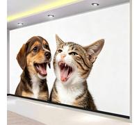 Fresque Murale Panoramique 3D Chat Chiot 280x200 cm, Papier Peint Animaux Drôles en Intissé HD Revêtement Mural pour Salon et Chambre Moderne Pose Facile 3068o