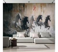 Fresque Murale Panoramique 3D Cheval 200x140 cm Papier Peint Intissé Mat Haute Définition Facile à Entretenir Décoration Murale Animaux Style Chinois Moderne pour Maison Salon Chambre 19A-15