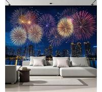 Fresque Murale Panoramique 3D Feux D'artifice 300x210 cm Papier Peint Intissé Mat Haute Définition Facile à Entretenir Décoration Murale Panorama Urbain Moderne pour Maison Salon Chambre 27A-2