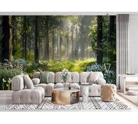 Fresque Murale Panoramique 3D Relief Forêt 250x175 cm Papier Peint Intissé Haute Définition Fleurs Sauvages Prairie Soleil Décoration Murale Moderne pour Maison Salon Chambre d'Enfant 14A-11