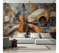 Fresque Murale Panoramique 3D Violoncelle 350x256 cm Papier Peint Intissé Mat Haute Définition Facile à Entretenir Décoration Murale Musique Mosaïque De Verre Moderne pour Maison Salon Chambre 19A-3
