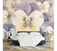 Fresque Murale, Papier Peint Photo Mural Floral 3D Intissé 100 x 70 cm Motif Aquarelle Pensées Idéal pour le Salon la Chambre le Couloir Ou Comme Mur D'Accent Décoration Intérieure.