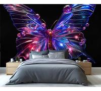 Fresque murale papillon néon cyberpunk - Ailes cosmiques effet verre pour chambre, salle de jeux et amateurs de décoration science-fiction 200x140cm (Non autocollant)