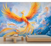 Fresque murale Phénix éclatant, papier peint artistique d'oiseau fantastique coloré, décoration onirique pour salon et chambre 150x105cm (Non autocollant)