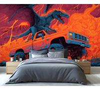 Fresque murale pour camion tout-terrain avec dragon de feu - Art représentant des éclairs électriques et des bêtes mythiques pour salle de jeux, garage et amateurs de décoration audacieuse 200x140cm